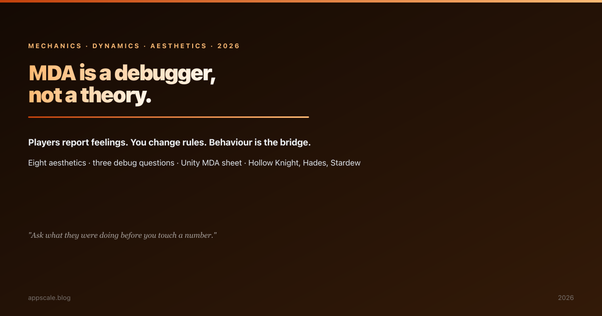 MDA Is a Debugger, Not a Theory: Mechanics, Dynamics and Aesthetics for Indie Designers in 2026