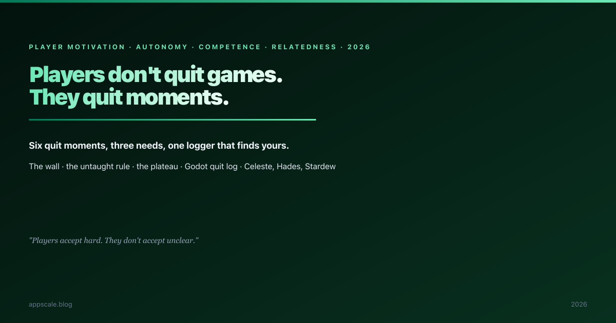Players Don't Quit Games, They Quit Moments: Player Motivation for Indie Developers in 2026